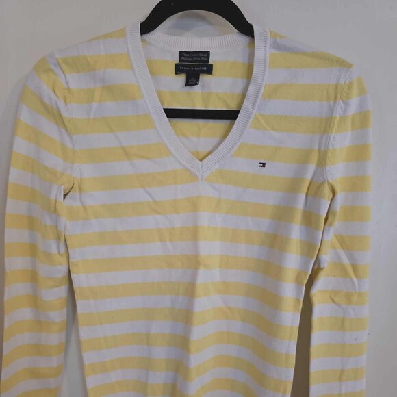 Tommy Hilfiger Yellow stripped V-neck sweater - Picture 1 of 3